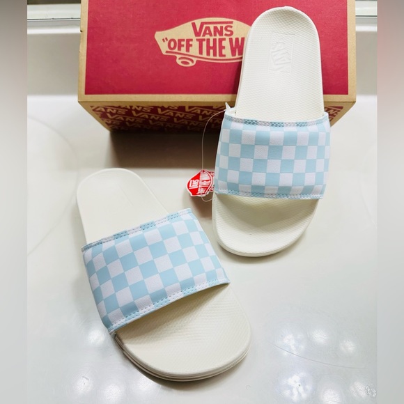 SOLD😃 NIB VANS Women’s Slides Baby Blue & White Checkerboard Slide 8 - Picture 6 of 11